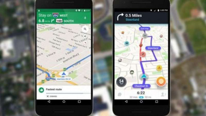 Ilustrasi Waze dan Google Maps.