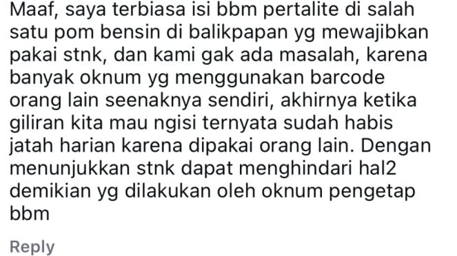 Komentar warganet perihal isi BBM pakai STNK