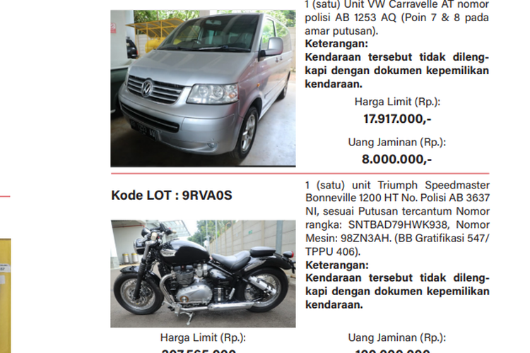 barang sitaan KPK, Lelang KPK, barang sitaan kpk, jadwal lelang kpk, kendaraan sitaan kpk, Catat, Ini Jadwal Lelang Kendaraan Sitaan KPK Juni 2025