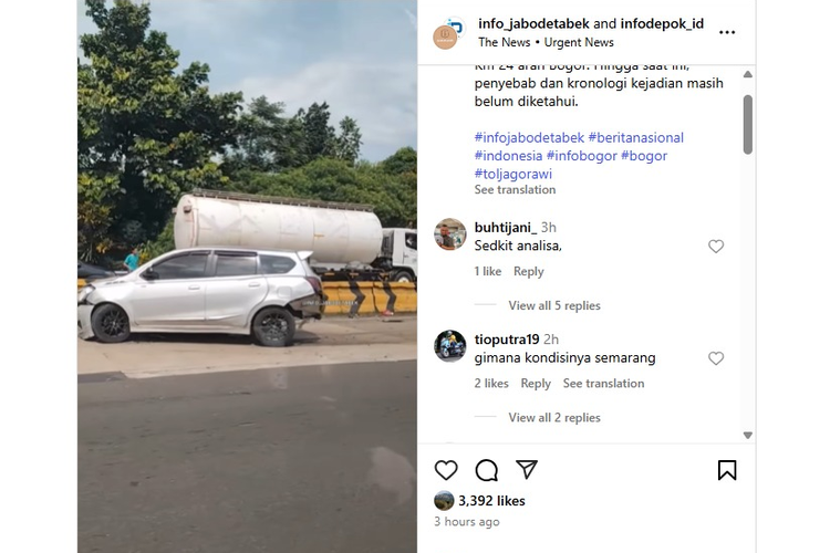 Kecelakaan, kecelakaan, tabrak belakang, Jasamarga, tol Jagorawi, Jasa Marga, mobil mogok, Tol Jagorawi, Kecelakaan di Tol Jagorawi, Tabrakan karena Ada Mobil Tiba-tiba Mogok
