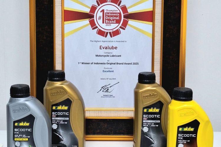 penghargaan bergengsi, pelumas mesin, Evalube, Indonesia Original Brand, Pelumas Mesin Motor Ini Jadi Pilihan Konsumen Lebih dari Satu Dekade