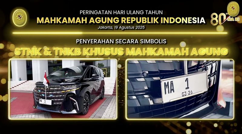 Tak Lagi Pakai RI 8, Begini Tampilan Pelat Nomor Khusus Mahkamah Agung