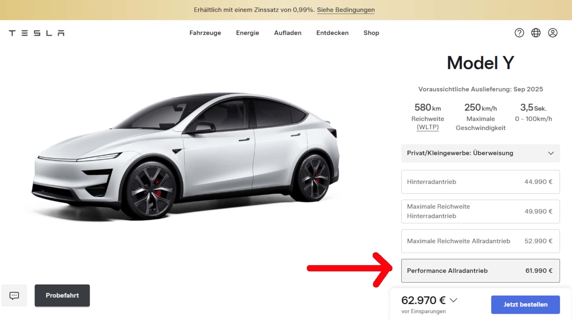 Tesla Model Y Performance startet mit 460 PS und 250 km/h