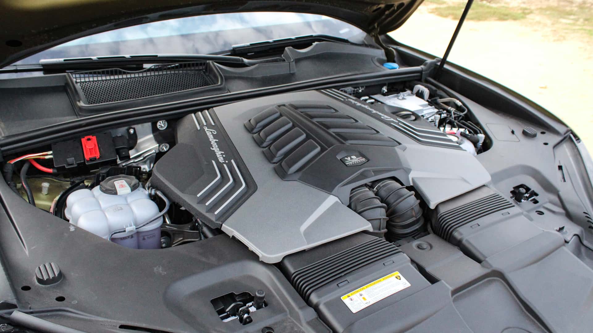 <p>The Lamborghini Urus' V-8 engine</p>