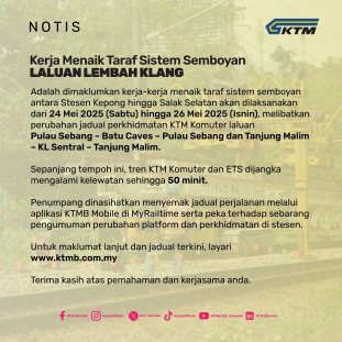 KTM Komuter, ETS to have up to 50 min delays from May 24-26 – trains from north end at Kepong Sentral