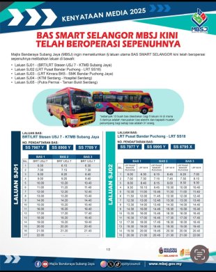 Smart Selangor bus SJ schedule 1