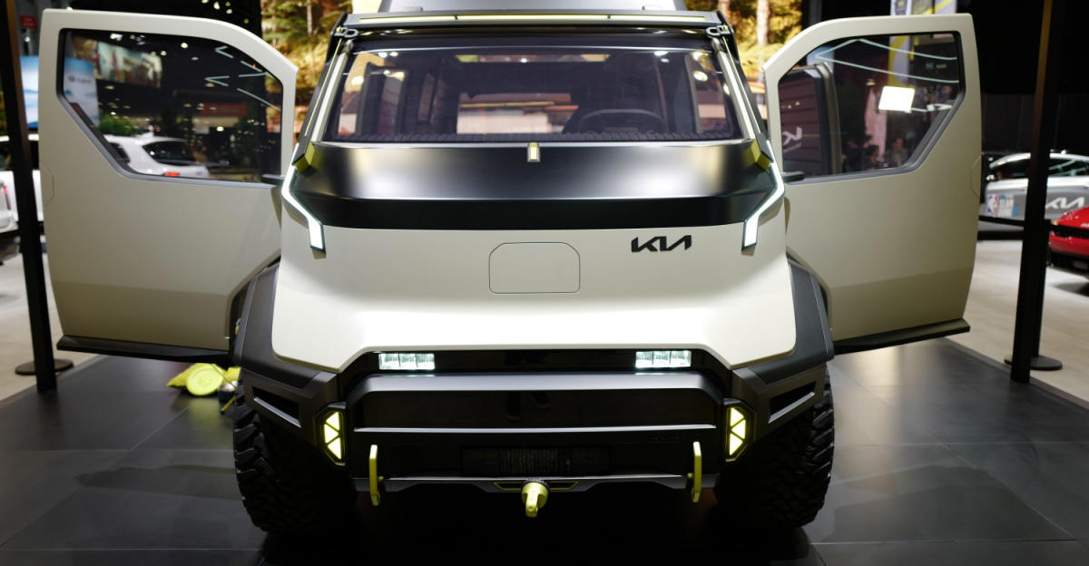 Kia’s Radical EV Camper Van Can Make Power From Wind, Water — and It Has a Rooftop Tent