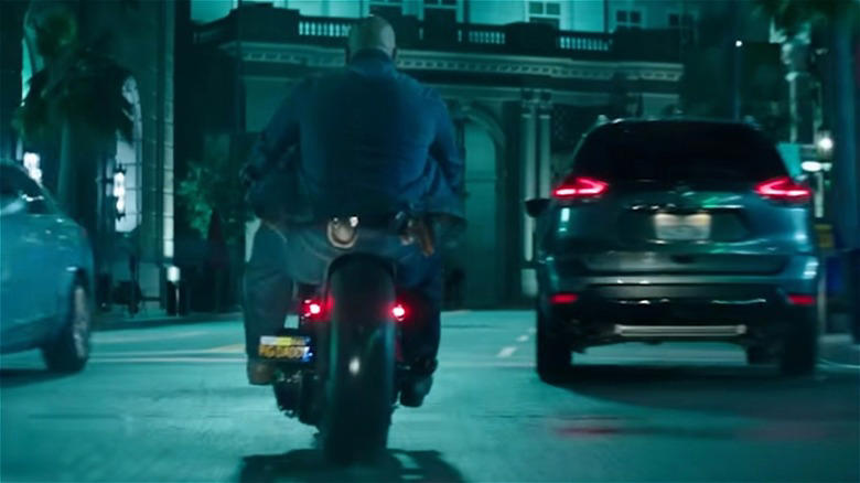 Dwayne Johnson on Harley-Davidson Softail in Hobbs and Shaw