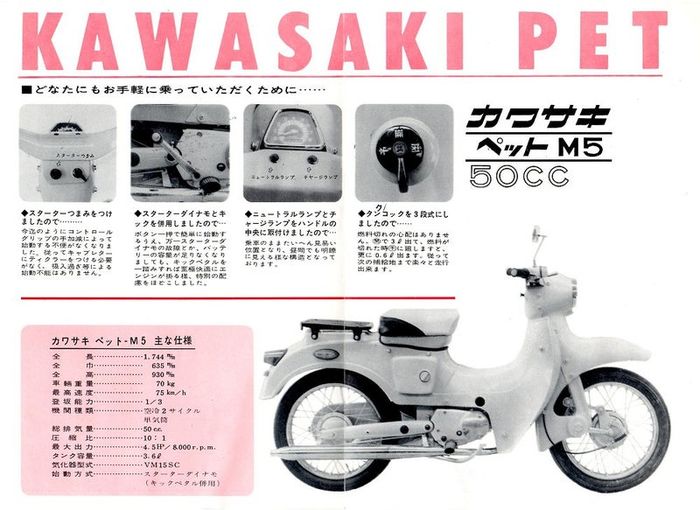 kawasaki, honda super cub, super cub, bebek klasik, Kawasaki M5 Pet, Ternyata Kawasaki Juga Punya Bebek Klasik ala Super Cub, Tenaganya Cocok Diadu