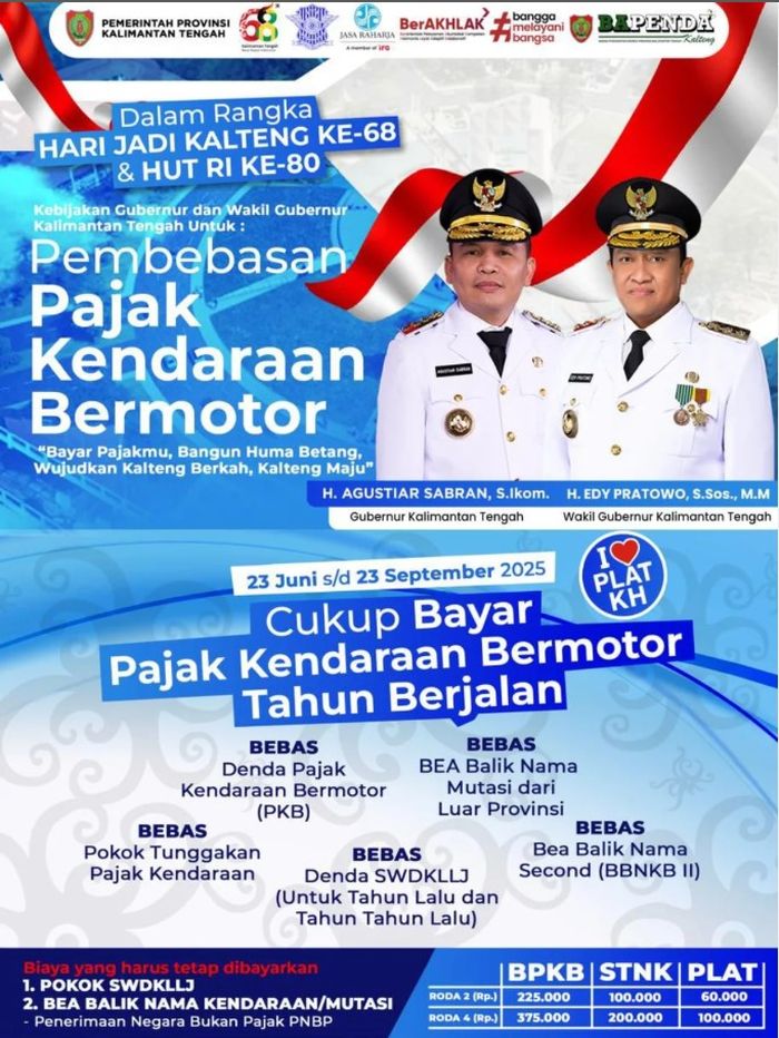 pemutihan pajak kendaraan, Pemutihan Pajak Kalteng, HUT Kalimantan Tengah, Pemutihan Kalimantan Tengah, Mutasi Kendaraan Gratis, Denda dan Tunggakan Pajak Sampai Biaya Mutasi Kendaraan Digratiskan, Berlaku Tiga Bulan ke Depan