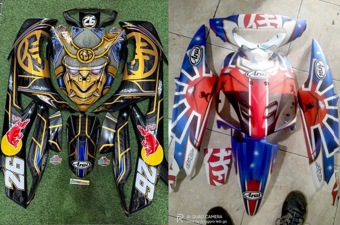 modifikasi, airbrush, cat motor, modif motor, biaya airbrush body motor, Tren Airbrush Motor Pakai Motif Helm, Berapa Ongkos Ngecatnya?