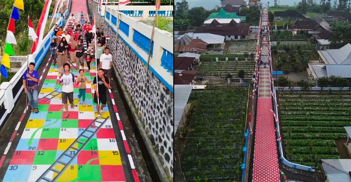 mural, mural jalanan, jalan desa, HUT Kemerdekaan RI, 62 Galon Cat Dipakai Warga Lukis Jalanan Jelang HUT Kemerdekaan RI, Hasilnya Ajib