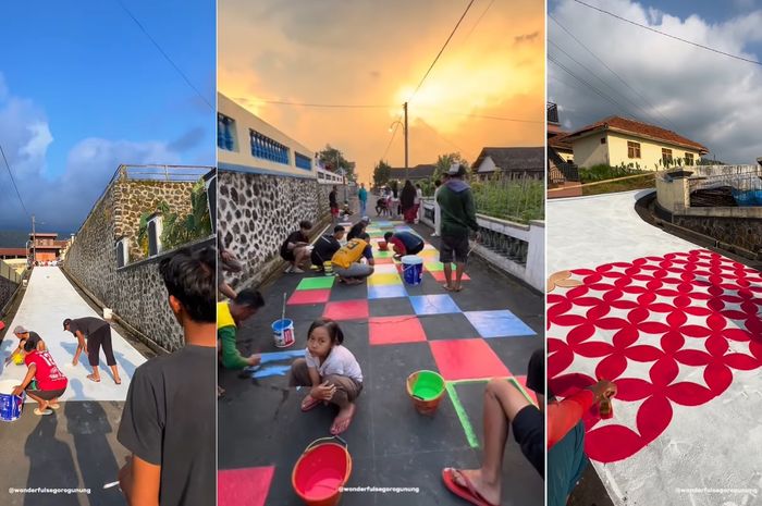 62 Galon Cat Dipakai Warga Lukis Jalanan Jelang HUT Kemerdekaan RI, Hasilnya Ajib