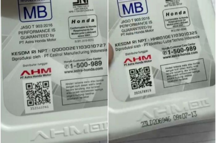 Beredar Barcode Oli Mesin Motor Palsu, Begini Cara Mengenalinya
