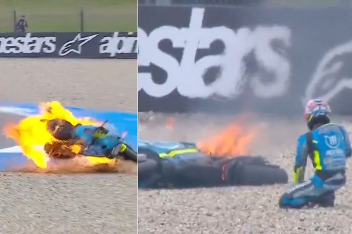 Ngerinya Crash Ai Ogura di Practice MotoGP Belanda 2025, Motornya Sampai Meledak dan Berkobar