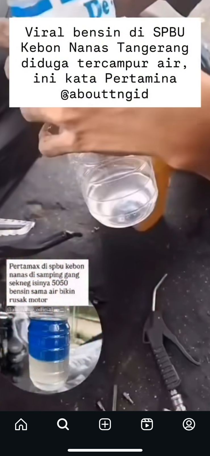 Begini Penampakan Air Dinarasikan Tercampur Bensin Pertamax yang Viral