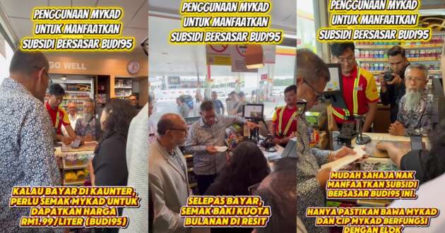 Home minister visits petrol station to see MyKad verification being used for RM1.99 subsidised RON95
